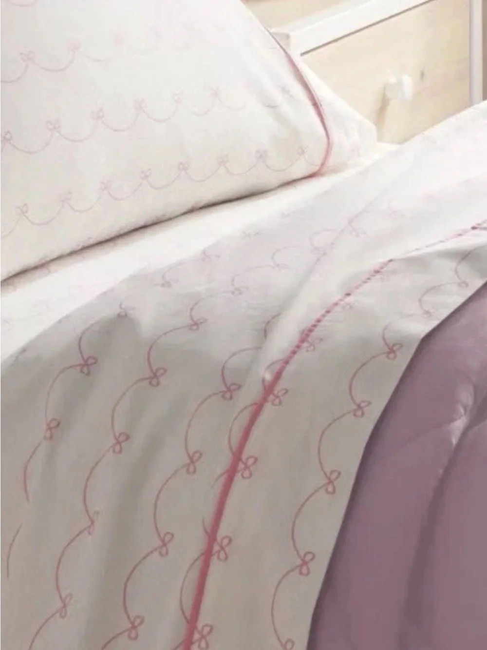 Pillowfort Pretty Bow Full 4-Piece Sheet Set Pink 220TC Cotton HTF NWT